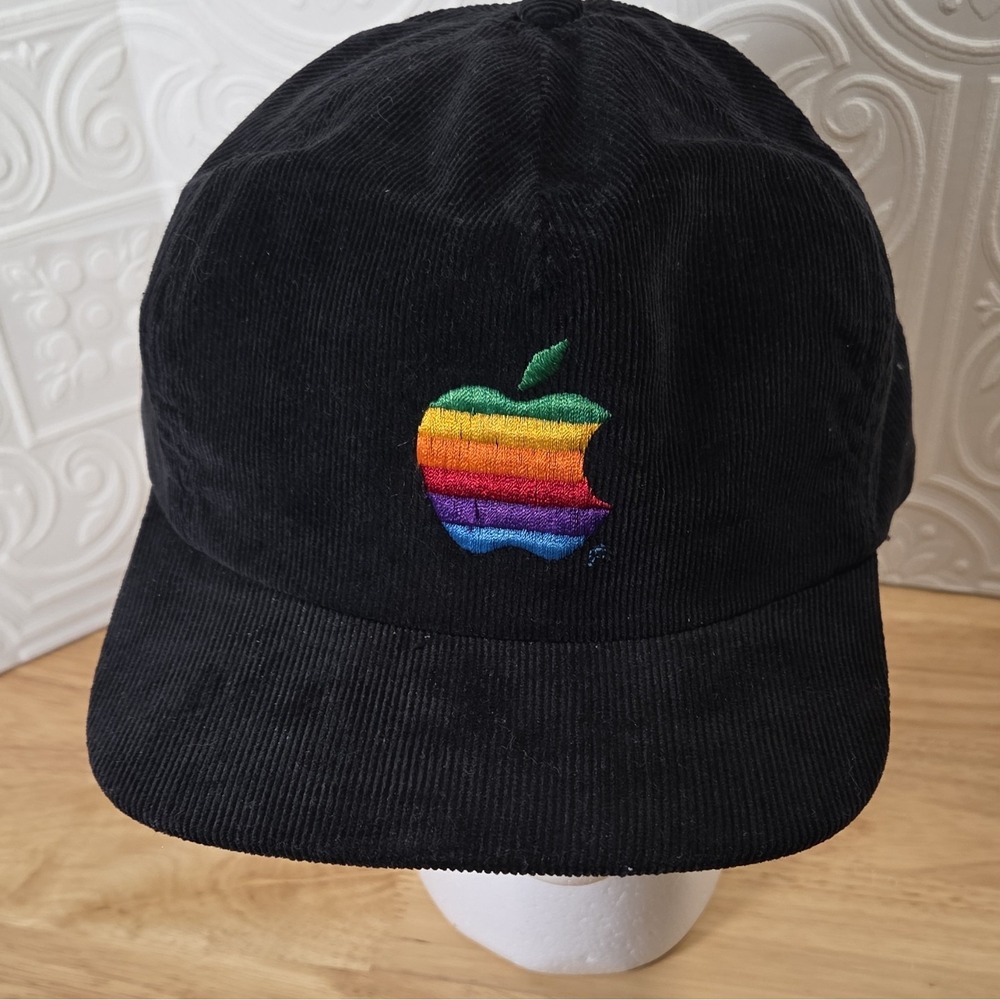 Vintage Rainbow Apple Corduroy Snapback Hat Rare 70s 80s Snapback Made Cali USA